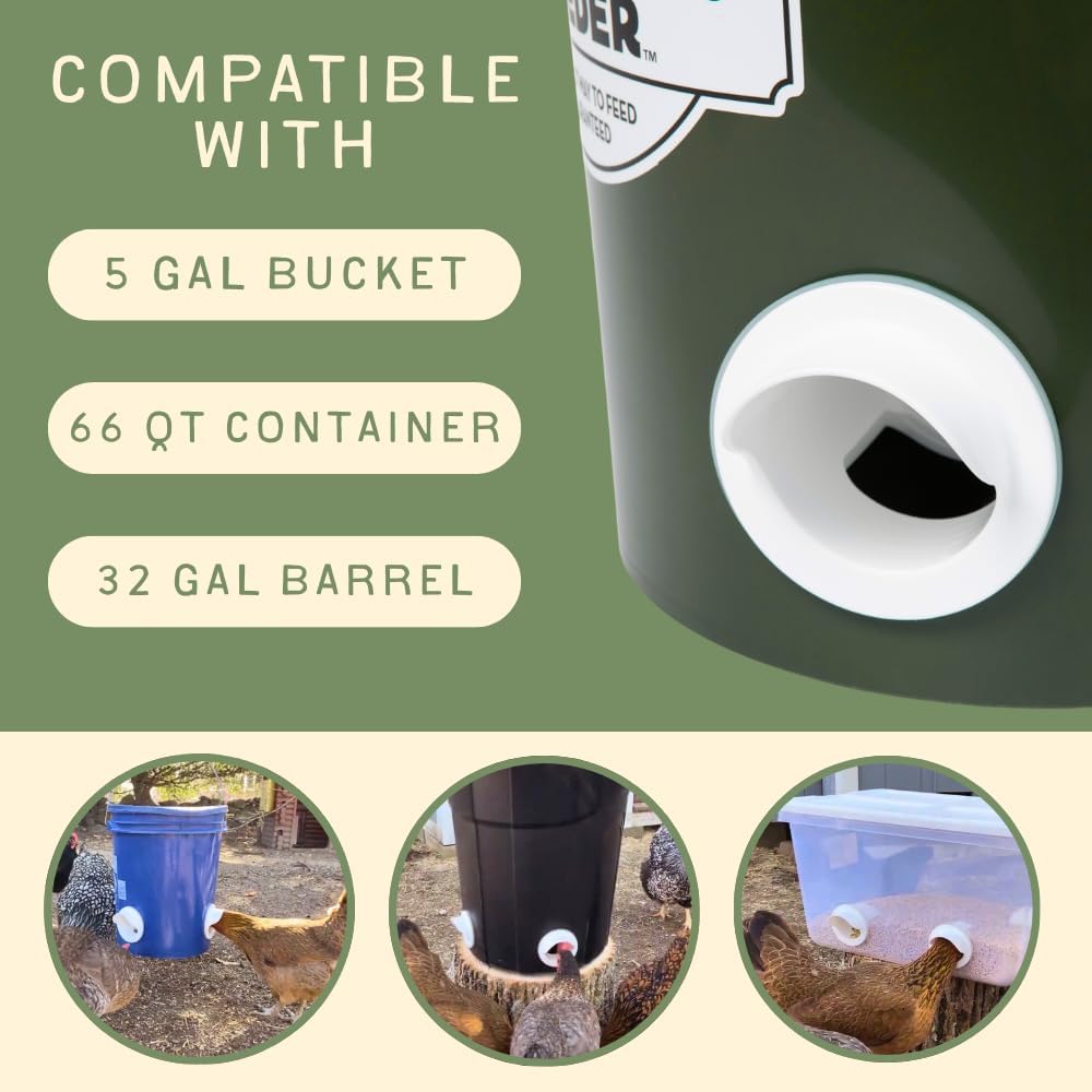 DIY Port PVC Gravity Fed Chicken Feeder 3 Ports and Hole Saw | Use for Buckets, Barrels, Bins, Troughs | Rain Proof, Weather Resistant, No Waste (Feeder and Waterer Bundle)