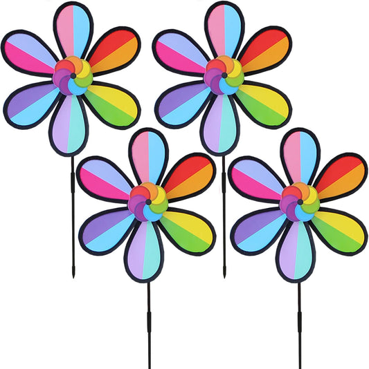 Flower Spinners Colorful Wind Spinners for Lawn Pinwheels Windmill Party Pinwheel Wind Spinner Yard and Garden, 4pcs
