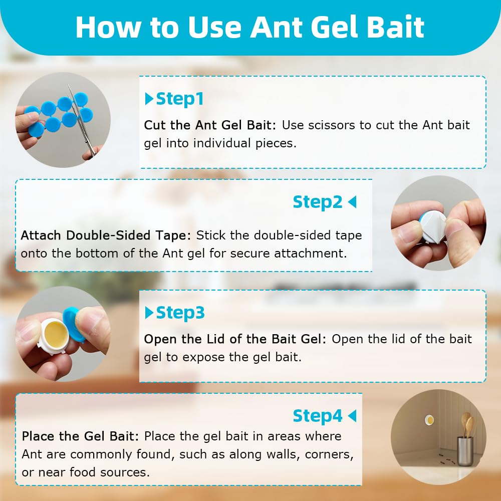 48 Pack Ant Killer Gel Bait, Long Lasting Indoor & Outdoor Ants Bait for Effective Ant Control, Safe & Easy to Use Pest Control for All Common Household Ants, Mess-Free Gel Stations