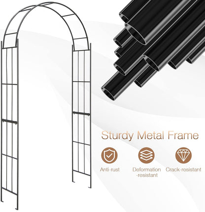 HAPPYGRILL Garden Arch, Garden Arbor with Trellis, Outdoor Garden Arbor with Stakes, Metal Garden Arch Trellis for Climbing Plants Vines, Wedding Ceremony Party Decor Arch, Garden Entrance Archway