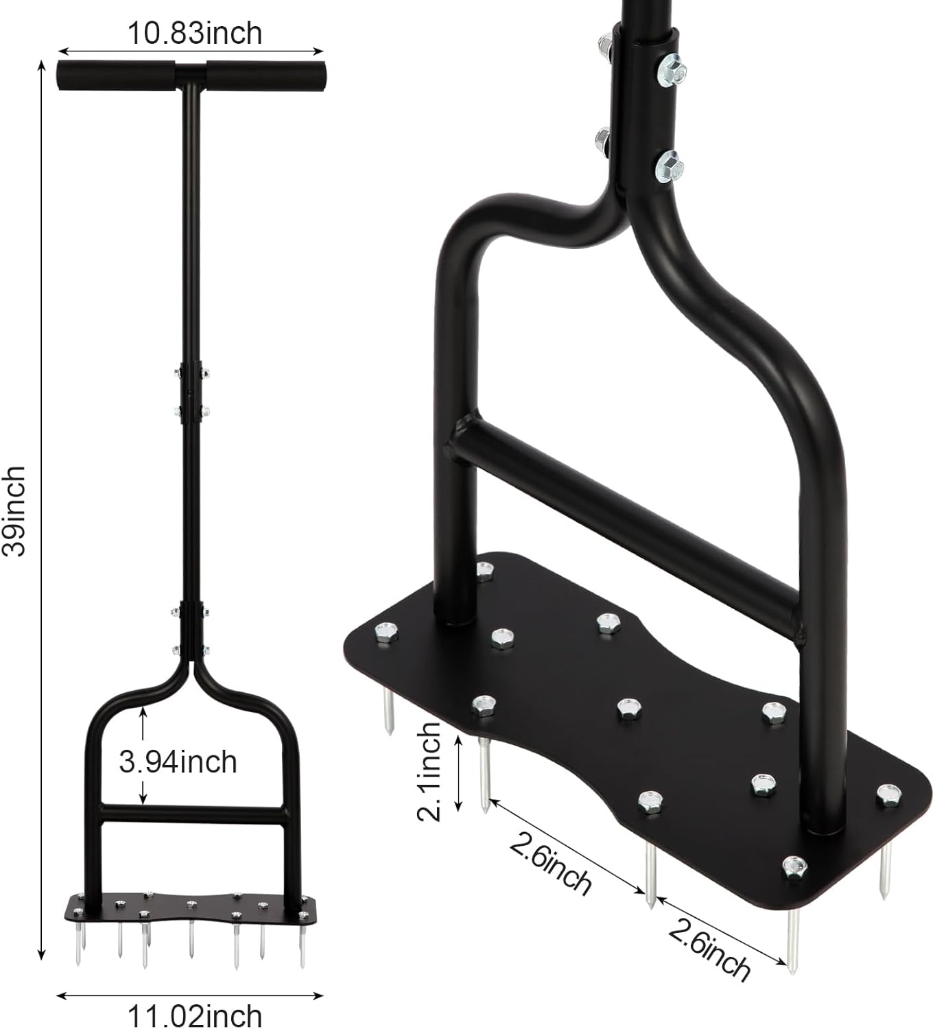 sancat Lawn Aerator,Spike Aerator, Heavy Duty Manual Lawn Aerator Tool with 11 Iron Spikes, Grass Aerator Tools for Yard, Lawn Aeration, Height Adjustable Garden Tool, Revives Lawn Health