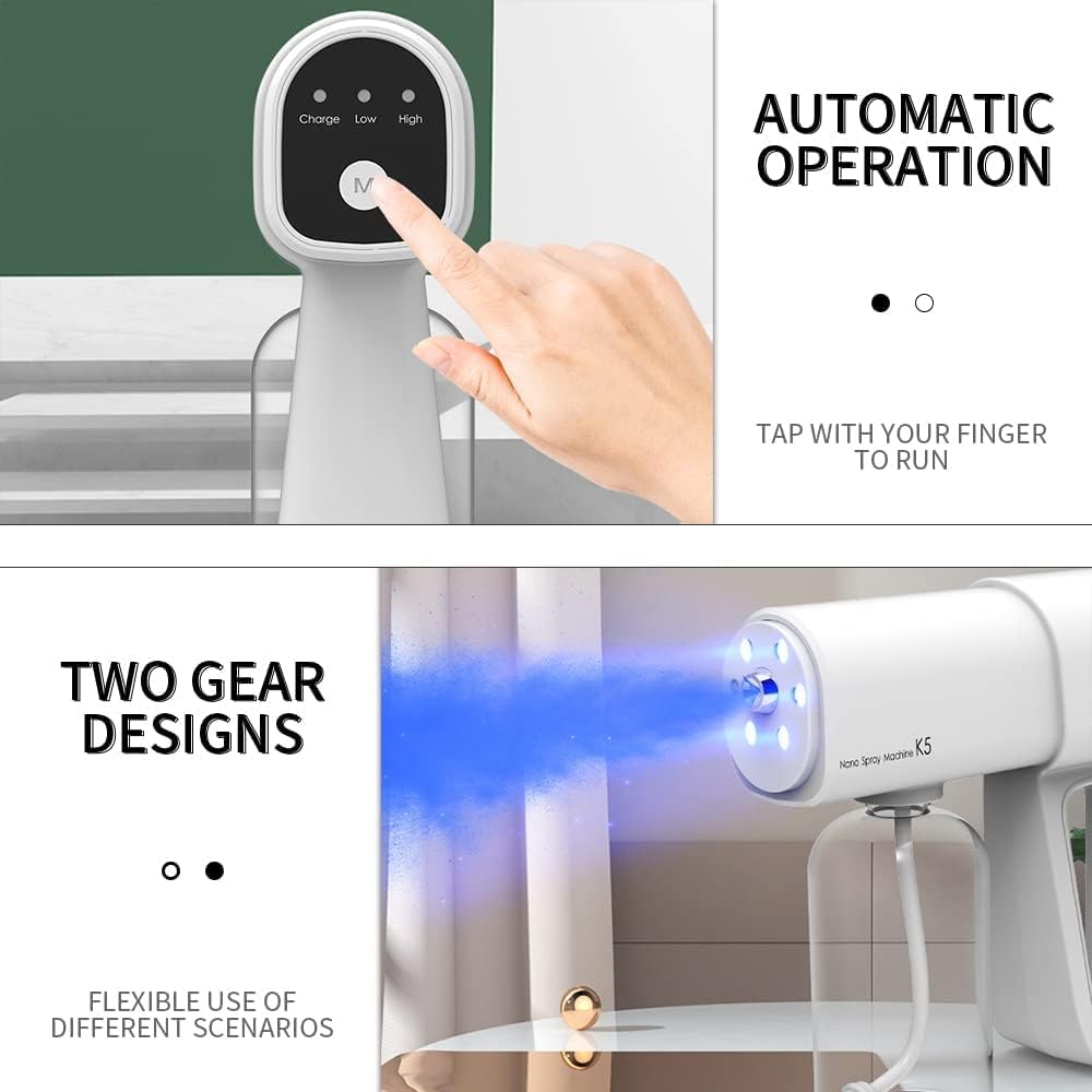 Professional Disinfectant Fogger Machine, 380ml Wireless Fine Particle Sprayer Gun Handheld Sanitizer Fogger, Blue Light Foggers for Touchless Sanitization (White)