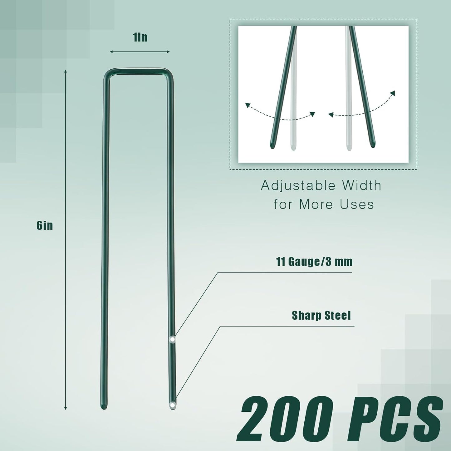 Therwen 6 Inch Turf Stakes for Artificial Grass Green Landscape Staples Bulk Galvanized Heavy Duty Garden Stake U Type Artificial Turf Stake Ground Anchor for Artificial Grass(Green, 200 Pcs)