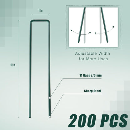 Therwen 6 Inch Turf Stakes for Artificial Grass Green Landscape Staples Bulk Galvanized Heavy Duty Garden Stake U Type Artificial Turf Stake Ground Anchor for Artificial Grass(Green, 200 Pcs)