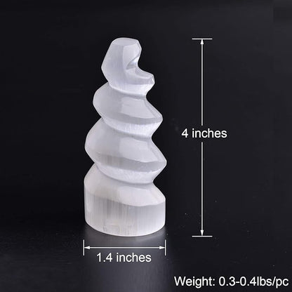 JIC Gem 4 pcs Selenite Tower Spiral Crystal Skyscraper 4" Tall White Healing Stones Home Decoration
