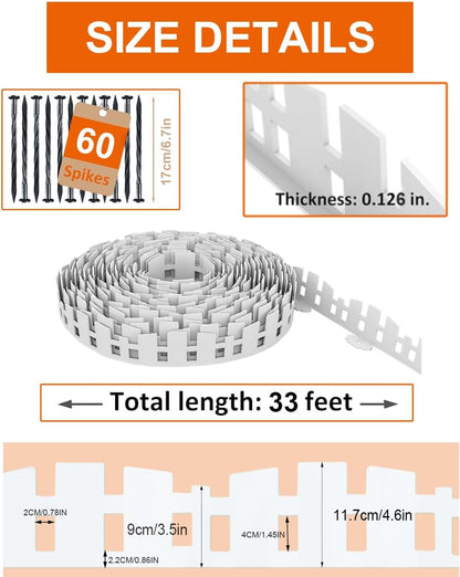 Garden Edging 33FT, Landscape Edging Borders [Extra Tall 4.6IN ] Flexible Lawn Edging Kit with 60pcs Stakes,Mini Plastic Fence for Tree Flowerbeds Grass Yard -White-1