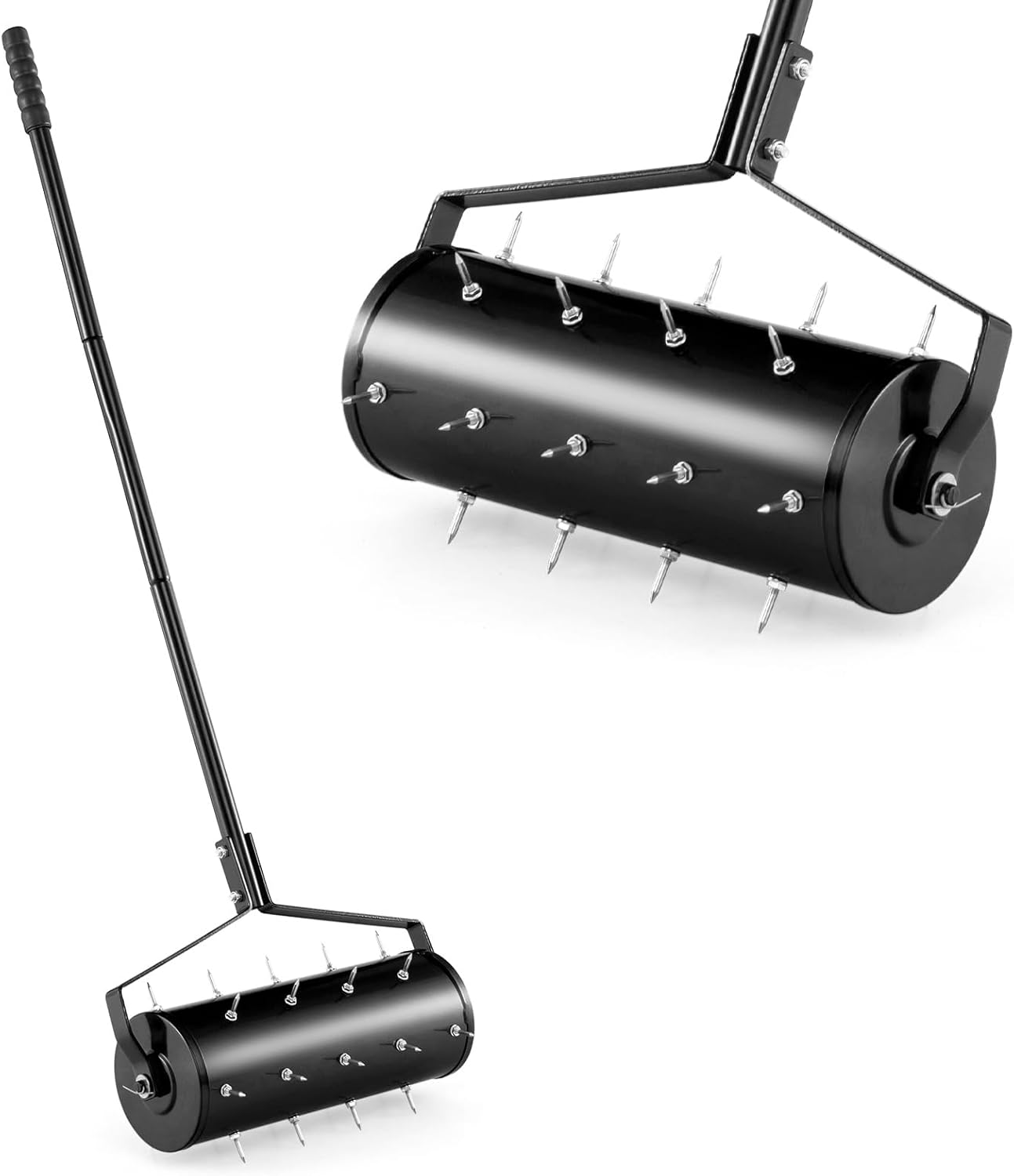 Goplus Rolling Lawn Aerator, 18-Inch Garden Yard Rotary Push Tine Filled Sand Stone, Heavy Duty Spike Soil Aeration w/Metal Handle, Fillable Drum 51" Manual Lawn Aeration Tool Garden Grass Patio Yard
