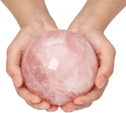 Large Rose Quartz Crystal Sphere Natural Pink Healing Crystal Ball with Stand Meditation Decorative Balls Home Decor 90-100mm/3.5-3.9"