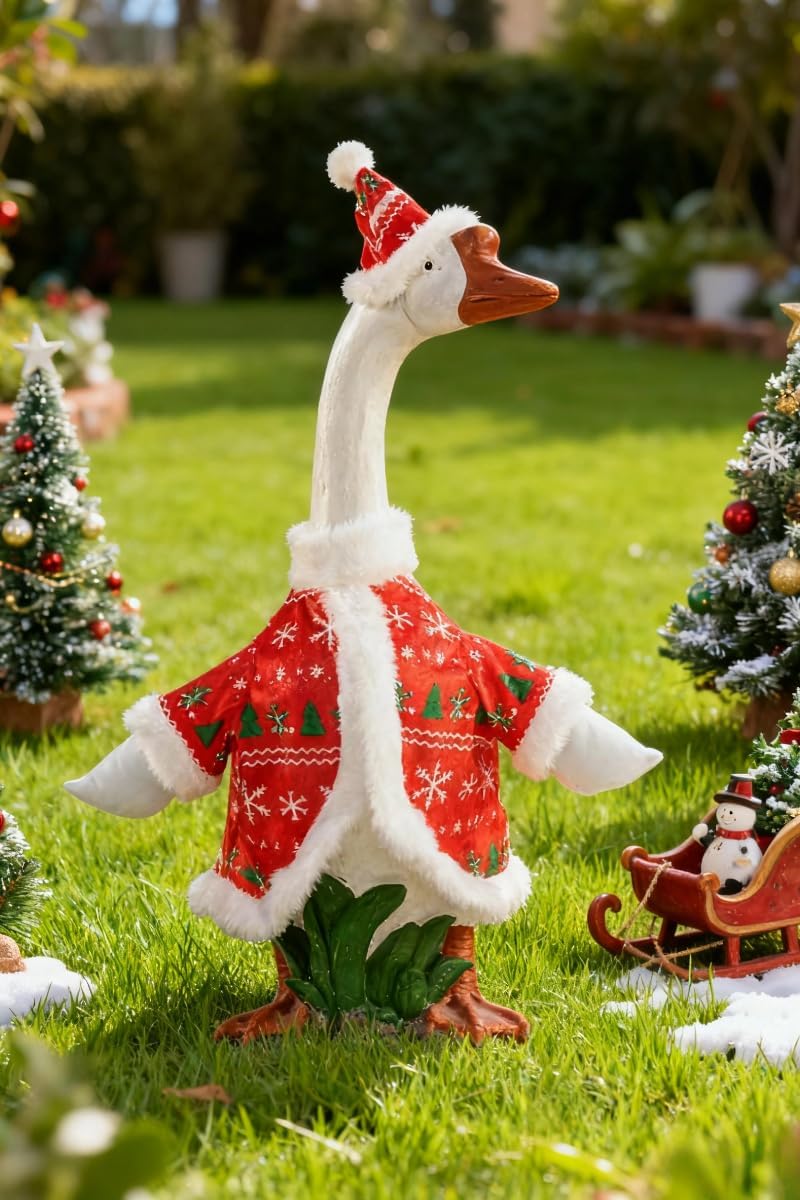 Christmas Porch Goose Outfit - 23" Goose Costume Festive Outfit for Cement Plastic Porch Goose Statue – Funny Outdoor Christmas Decor,Lawn Yard Decor,Patio & Garden Party