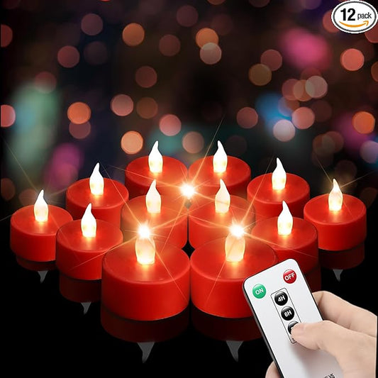 Tea Light Candles with Remote Control,24pack Flickering Flameless LED Candle,Long Lasting 400+Hours,Battery Operated with Timer for Home Decoration Seasonal &Festival Celebration Red