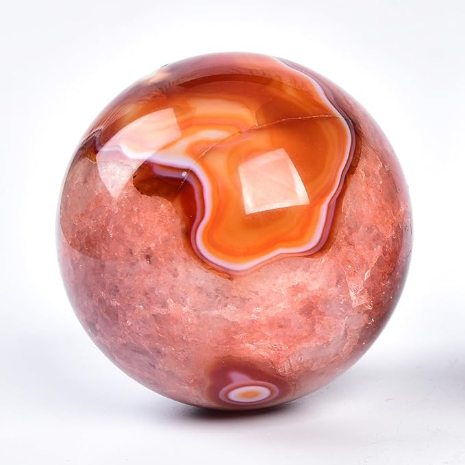 JIC Gem 3.1-3.5 inch(80-90mm) Large Red Agate Large Crystal Ball Round Healing Crystals Decorative Sphere with Wooden Stand Meditation Witchcraft Home Decor