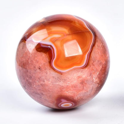 JIC Gem 3.1-3.5 inch(80-90mm) Large Red Agate Large Crystal Ball Round Healing Crystals Decorative Sphere with Wooden Stand Meditation Witchcraft Home Decor