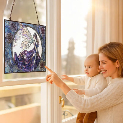 Customized Rectangle Fairy Stained Glass Suncatcher Window Hanging, Gothic Christmas Ornaments for Fiction Lovers, Dinosaur Room Decor for Nursery New Home Gifts
