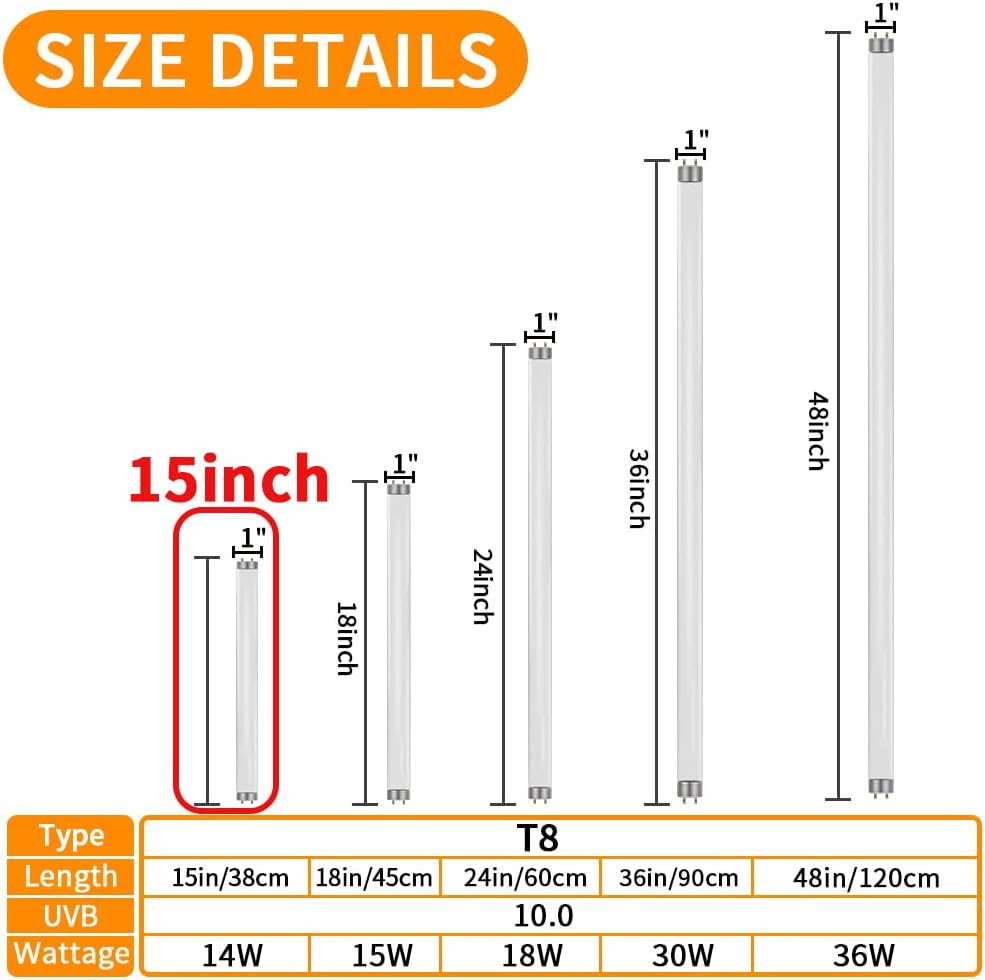 LUCKY HERP 15inch 14W T8 UVB 10.0 Reptile Light, UVA UVB Bulb, Fluorescent Lamp for Reptiles Amphibian
