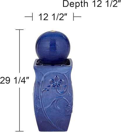 Periwinkle 29 1/4" High Large Zen Outdoor Decor Blue Ceramic Floor Fountain with Light LED Ball Standing Sphere Bubbler Water Feature for Outside Garden Patio Yard Backyard Porch - John Timberland