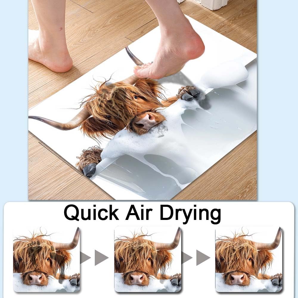 Bath Mat-Bathroom Rug，Bath, Highland Cattle-Absorbent Non Slip Quick Dry Stain Resistant Easy to Clean Care Shower Rug for Bathtub Shower Room 20×31Inch (50 * 80cm)