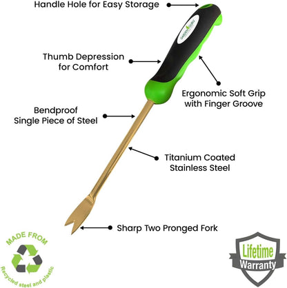 Garden Guru Titanium Dandelion Weeder Tool - Rust Resistant - Ergonomic Handle - Weed Puller for Planting, Weeding, Flower and Vegetable Care in Lawn Garden Yard (4 Pack)