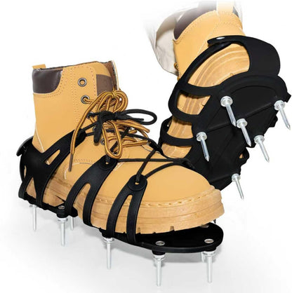Lawn Aerator Shoes with Spiked Design &Adjustable Wrap Around Lacing,Gardening Tools,Grass Aeration Spikes Tools,Black