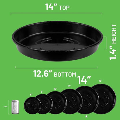 MUDEELA 6 Pack of 14 inch Plant Saucer, Durable Plastic Plant Trays for Indoors, Plastic Flower Plant Pot Saucer, Made of Thicker, Stronger Plastic, with Taller Design (14" - 6 Pack)