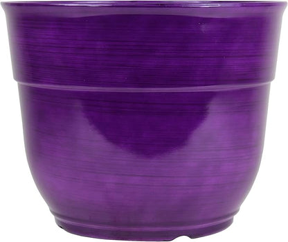 Garden Elements Indoor/Outdoor Glazed Brushed Happy Plastic Planter, Large, Dark Purple, 15" (Pack of 2)