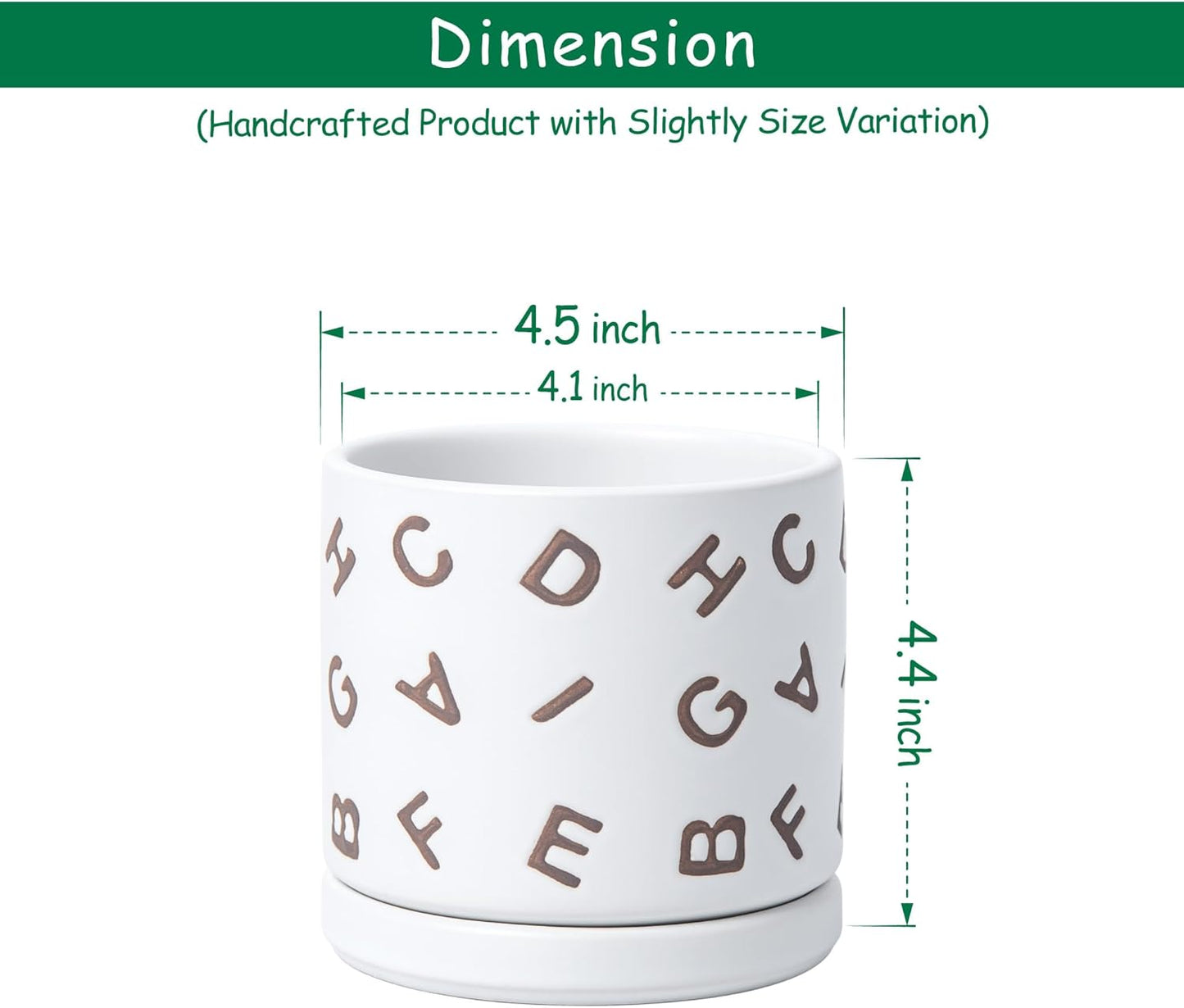 D'vine Dev Set of 2 Ceramic Planter Pots with Drainage Hole and Saucer, 4.5 Inch Plant Pots for Plants Indoor Houseplants, White, 99-Z-G-1-V