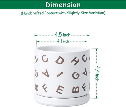 D'vine Dev Set of 2 Ceramic Planter Pots with Drainage Hole and Saucer, 4.5 Inch Plant Pots for Plants Indoor Houseplants, White, 99-Z-G-1-V
