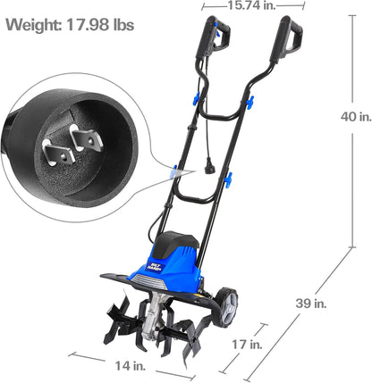 BILT HARD Electric Tiller Cultivator 14 inch, 10 Amp 4 Steel Tines Corded Tiller for Gardening with Foldable Handle, Portable Garden Rototiller with Adjustable Wheels