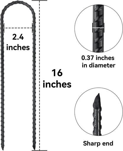 16 Inch Trampoline High Wind Stakes Heavy Duty Ground Anchors U Rebar Stakes for Trampoline, Dog Fence (24 Pack)