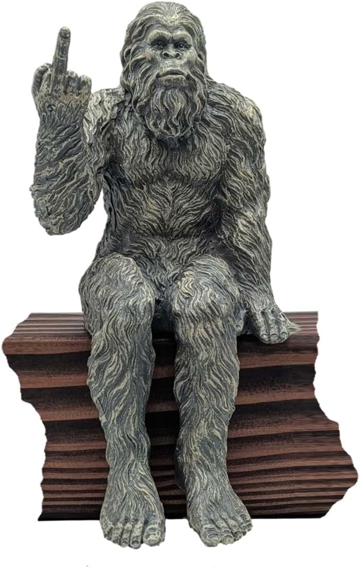 John Bernard & Company Bigfoot The Rude ‘Flipping The Bird’ Sasquatch Yeti Statue/Figurine Indoor/Outdoor Sculpture for Patio, Deck, Home, Office 10 in H Shelf Sitter Figurine (Stone Gray)