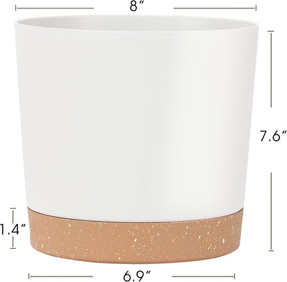 kubvici 2 Pack 8 Inch Planters for Indoor Plants, Plastic Flower Pots Plant Pots Indoor with Drainage Saucer for Outdoor Garden Home Plant, White 8”