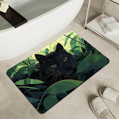 Bath Mat-Bathroom Rug，Black cat Hiding in Jungle-Absorbent Non Slip Quick Dry Stain Resistant Easy to Clean Care Shower Rug for Bathtub Shower Room 17×27.5Inch (43 * 70cm)