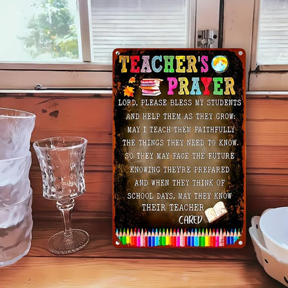 1pc Vintage Teacher Prayer Metal Tin Sign, Iron Wall Hanging Decorative Plaque for Classroom, Home, Bar, Cafe, Garage, Multipurpose Use Without Electricity, Pre-Drilled Holes - 12x8 inches