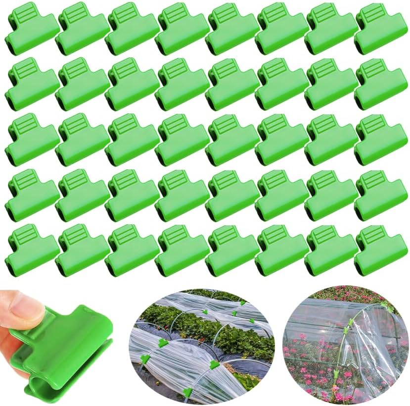 40pcs Garden Hoops for Netting, Greenhouse Clamps, Film Row Cover Netting Tunnel Hoop Clip Frame Shading Net Rod Clip for Fixing Season Plant Shed Cover Replacement, Green (11mm)
