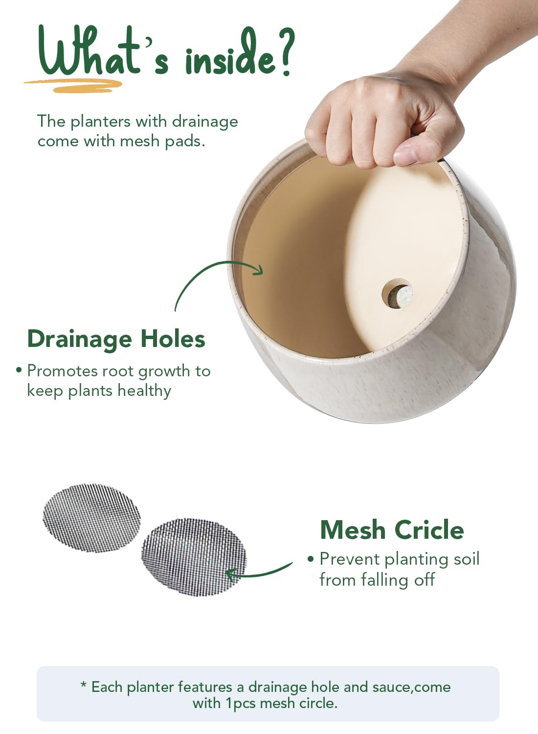 LE TAUCI Plant Pots, 4.1+5.1+6.5 inch, Set of 3, Ceramic Planters with Drainage Hole and Saucer