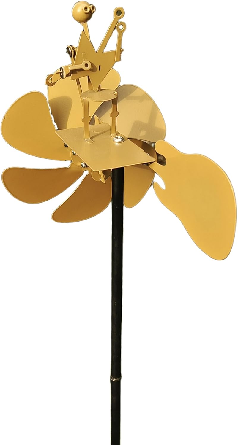 Handmade Metal Drummer Rock Band Guitar Windmill, Wind Powered Kinetic Sculpture, Garden Outdoor Wind Mill Spinner for Yard Lawn Garden Patio Rockin Art Figurine Decor (Gold-Guitar)