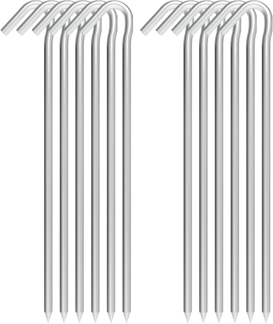 9 Inch Tent Stake Yard Inflatable Stakes Metal Tent Pegs Heavy Duty Ground Stake Fence Hooks Camping Spikes for Canopies, Tarp and Outdoor Christmas Decorations (12)