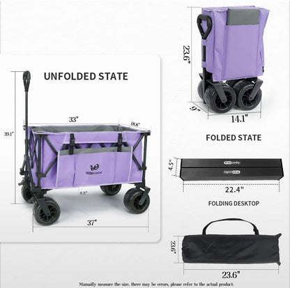 Whitsunday Collasible Wagon, Large Capacity 400Lbs, All-Terrain Wheels Heavy Duty Utility Wagon for Gardening Shopping Fishing Camping Outdoor Picnic Purple