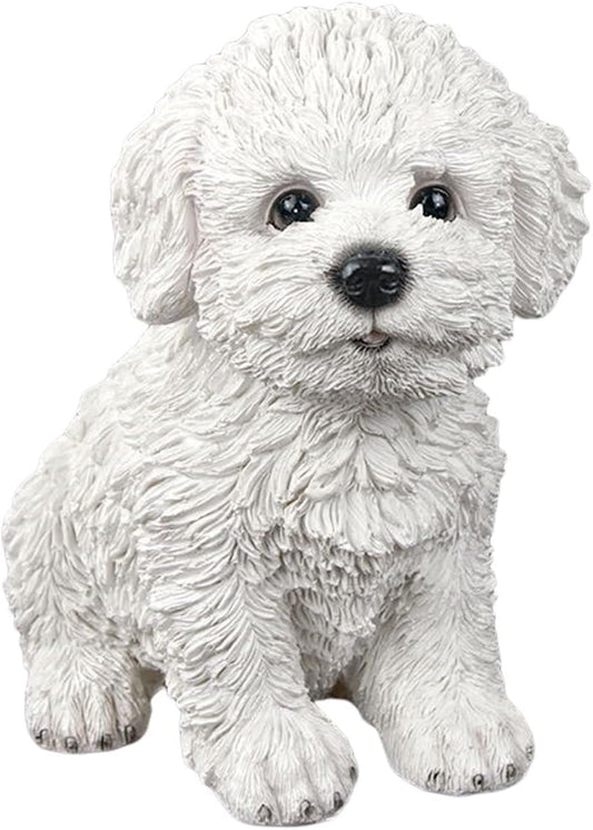 Dog Statue for Outdoor Maltese Dog Ornament Resin Bichon Frise Statue for Home Decor