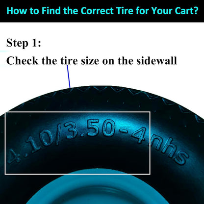 Flat Free 4.10/3.50-4 Tire with 1/2 Axle Bore, 3-4” Center Hub 10 inch Solid Tire Replacement for Hand Truck/Wagon/Garden Cart/Wheelbarrow/Dolly(Set of 2)