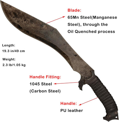Full Tang Manganese Steel Machete Sword with Sheath for Collection, Practice, Outdoor Use-19.3 Inch