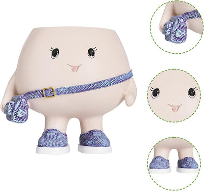 Smily Face Planter Pot with Cute Bag Resin Head Planters for String of Pearls Plant Live Unique Succulent Pots with Drainage Hole for Indoor Outdoor Plants Gift IdeaI for Mother Day
