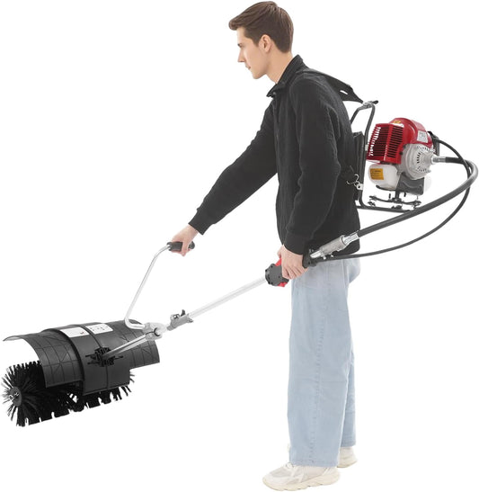 52CC 2 Stroke Gas Backpack Broom Sweeper, 2.3HP Artificial Grass Brush Gasoline Powered Broom