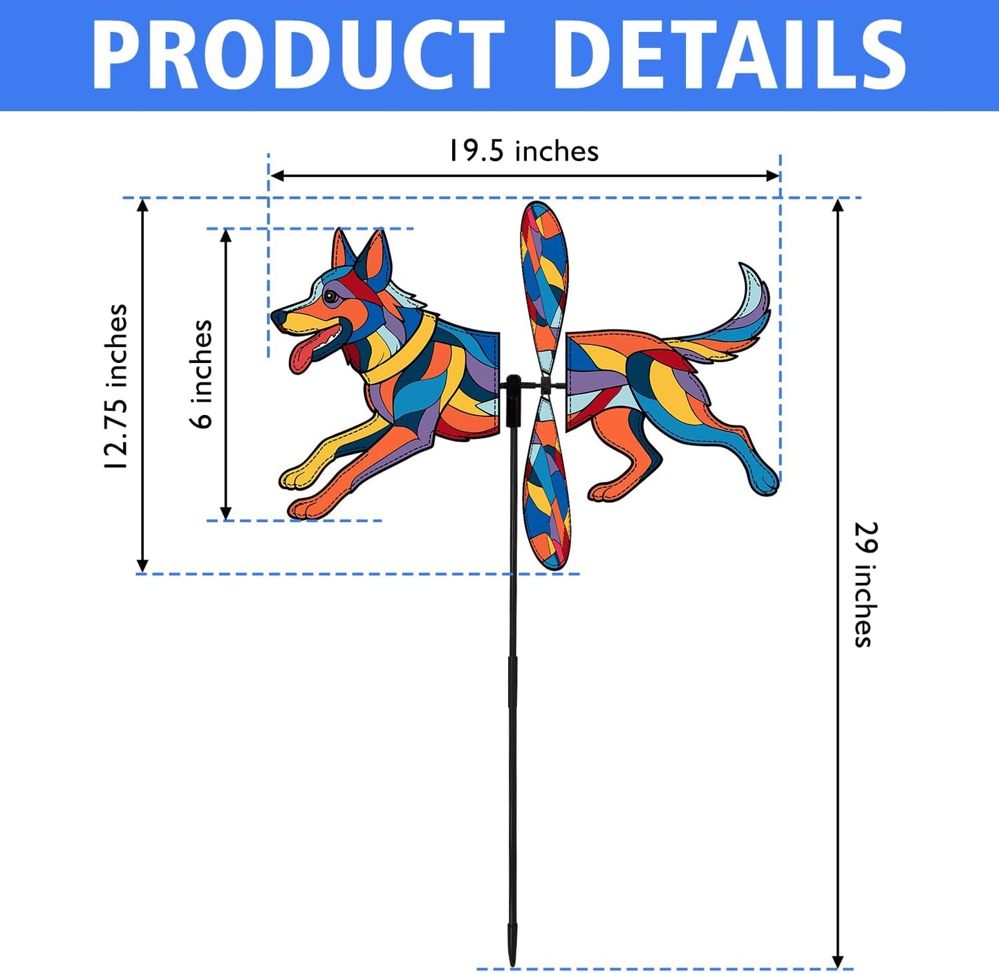 German Shepherd Petite Spinner Outdoor, German Shepherd Dog Wind Spinner for Yard and Garden