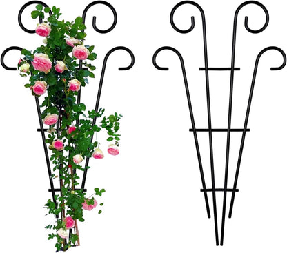 2 Pack Black Coated Wave Pot Trellis 31'' Stakes for Climbing Plants Patio Plant Support for Outdoor,Rose, Vegetable Flower, Backyard