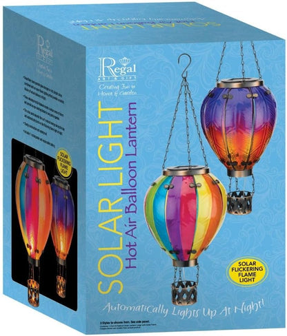 Regal Art & Gift Hot Air Balloon Solar Lantern – Hanging Solar-Powered LED Lights, Waterproof Portable Decorative Outdoor Lamp Made of Metal & Glass for Garden, Patios & Pathway – Rainbow(Large)