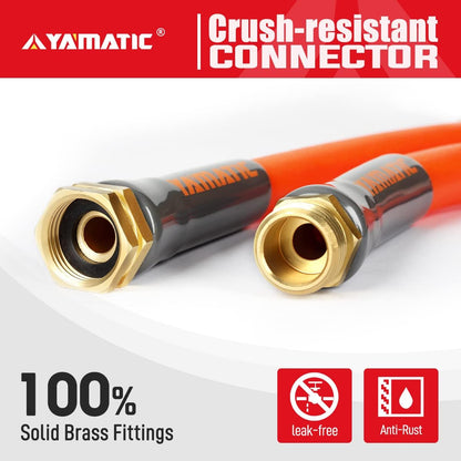 YAMATIC Female to Female Short Garden Hose 5/8 in x 10 ft, 2 in 1 Dual Use Heavy Duty Leader Hose with Solid Brass Connector, All-Weather Water Hose, Burst 600 PSI