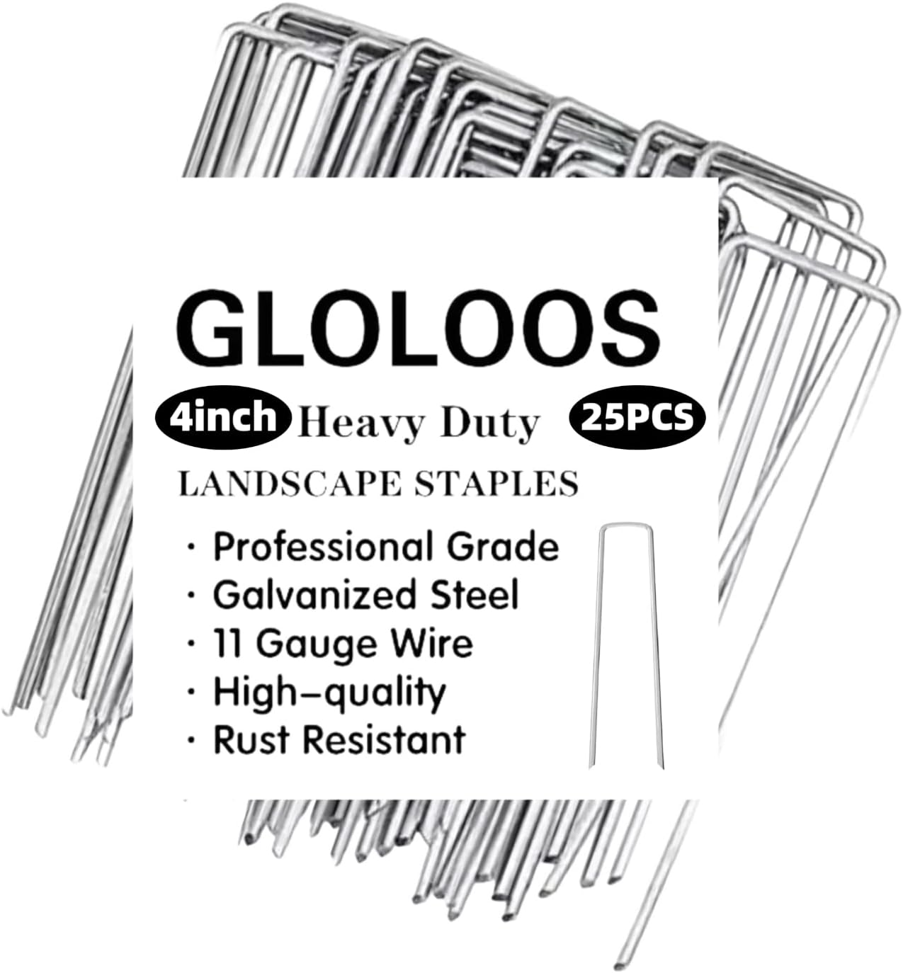 4 inch 25 Pack Silver Galvanized Landscape Staples 11 Gauge Garden Stakes Pins Anti-Rust Ground Stakes U-Shaped Tent Stakes are Used for Weed Barrier, Irrigation Tubing, Yard Lawn, Landscape Fabric