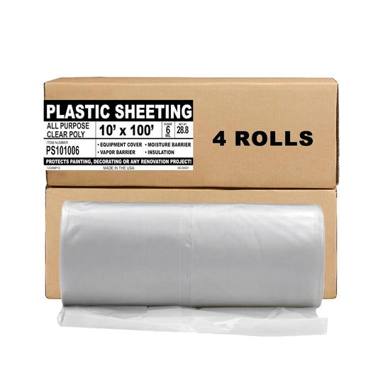 Aluf Plastic Sheeting - 4 Rolls of 10' x 100', 6 MIL Heavy Duty Gauge - Clear Vapor and Moisture
