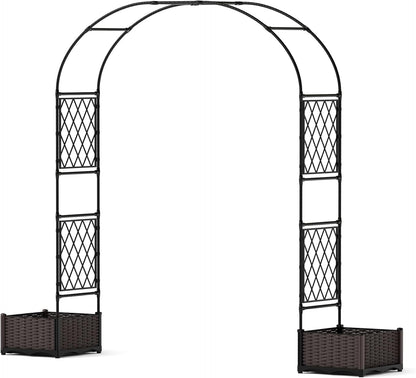 90.5" Garden Arbor with 2 Planter Boxes, PE Coated Metal Garden Arch Trellis for Climbing Plants, Decorative Archway Wedding Arch Frame, Weather-Resistant Arbor Trellis for Lawn Backyard Yard