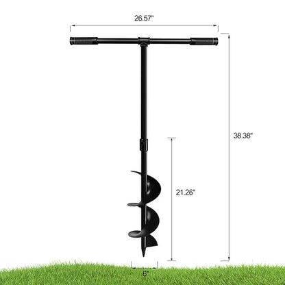 Heavy-Duty Manual Garden Auger Drill Bit - 6" x 38" Plant/Fence Hole Digger for Bulbs, Trees, Seedlings, Umbrellas & More - Eco-Friendly Hand-Powered Spiral Planter